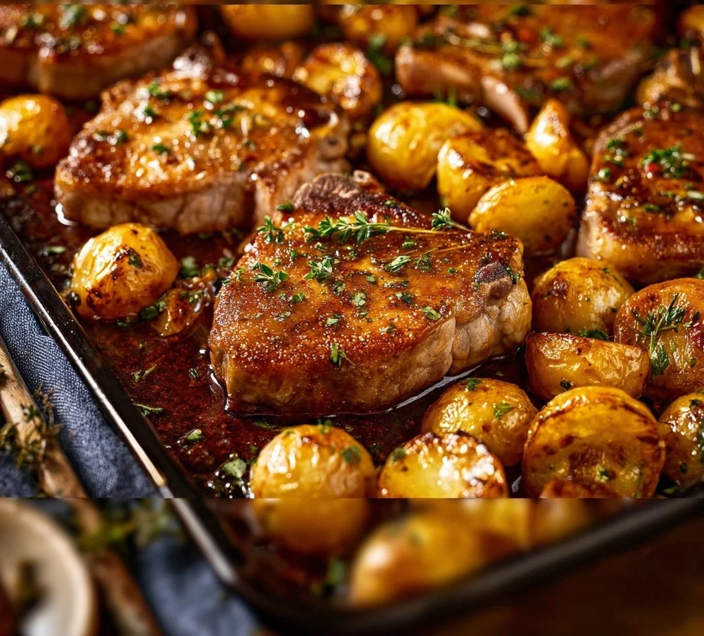 Sheet Pan Pork Chops with Potatoes, a delicious and easy one-pan dinner recipe