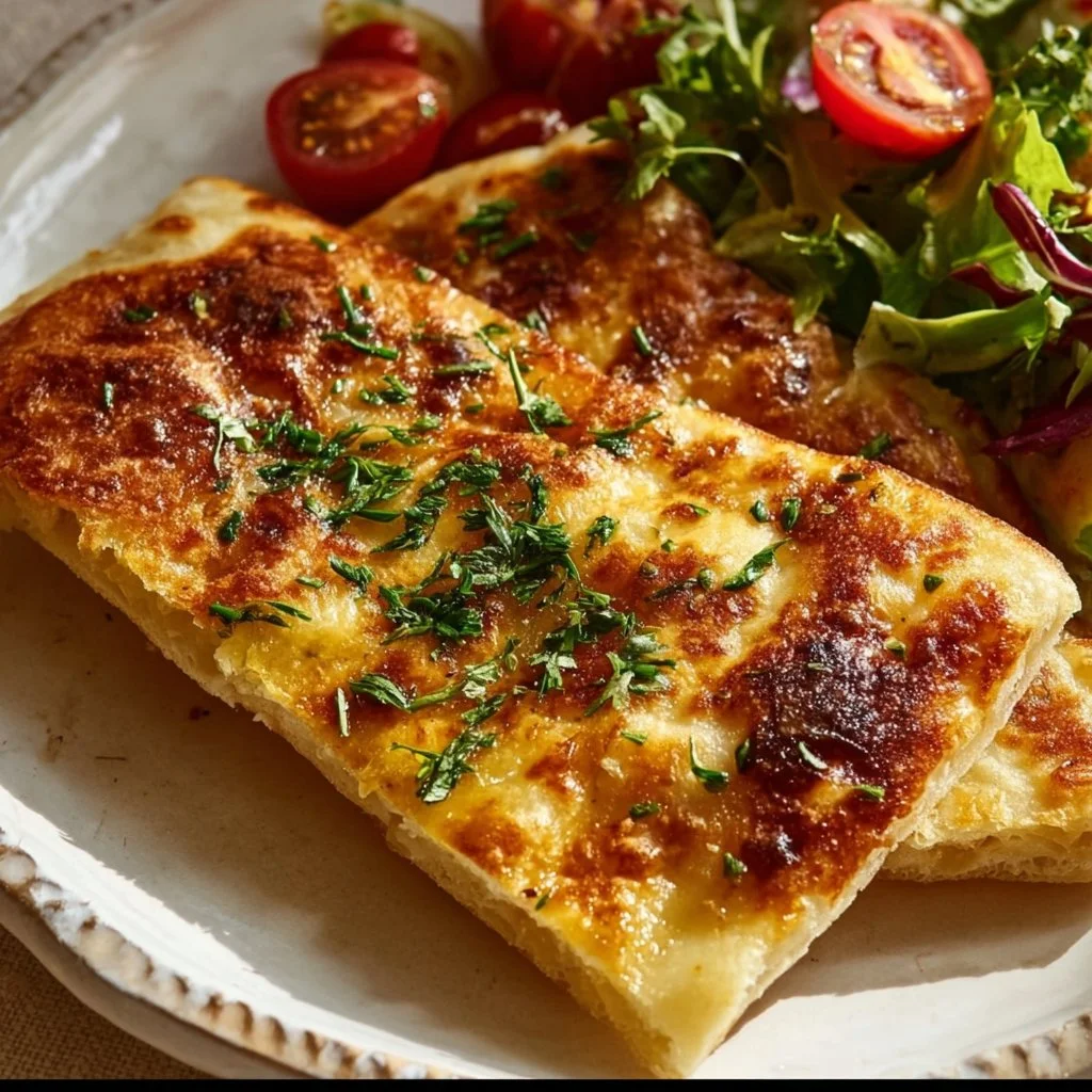 Delicious 2 ingredient cottage cheese flatbread on a wooden board