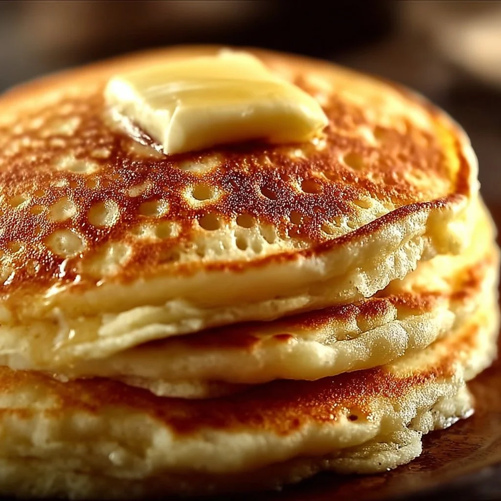 Flourless cottage cheese pancakes served with fresh fruits and syrup