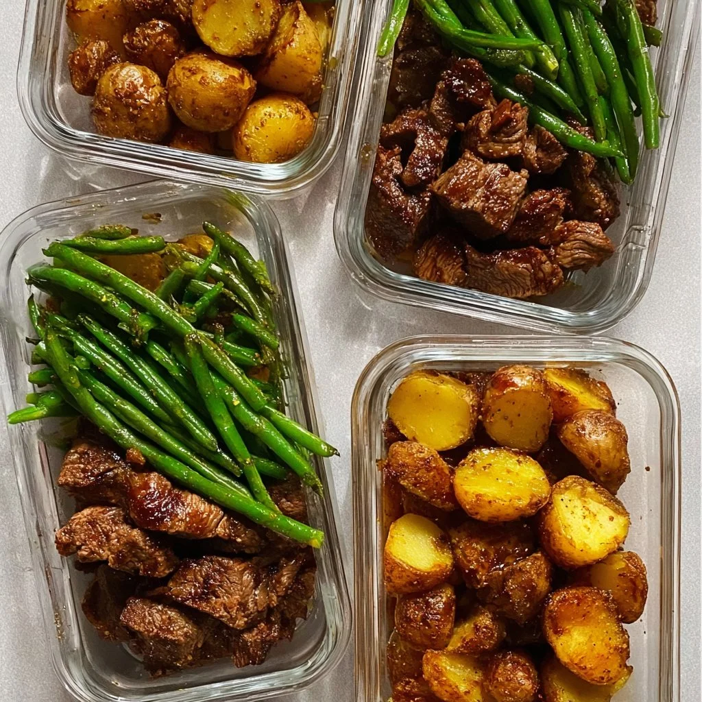 Plate of Garlic Balsamic Steak Bites garnished with herbs
