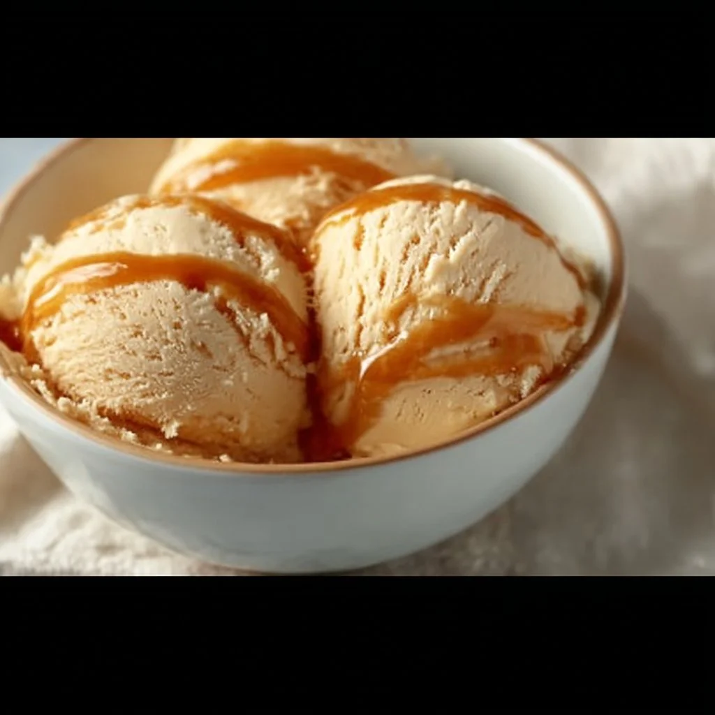 High protein salted caramel cottage cheese ice cream in a bowl