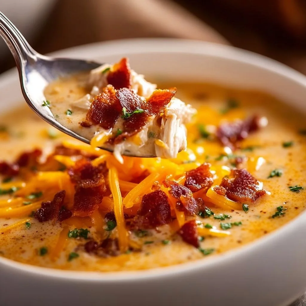 Bowl of creamy Keto Chicken Soup made with chicken and cream cheese