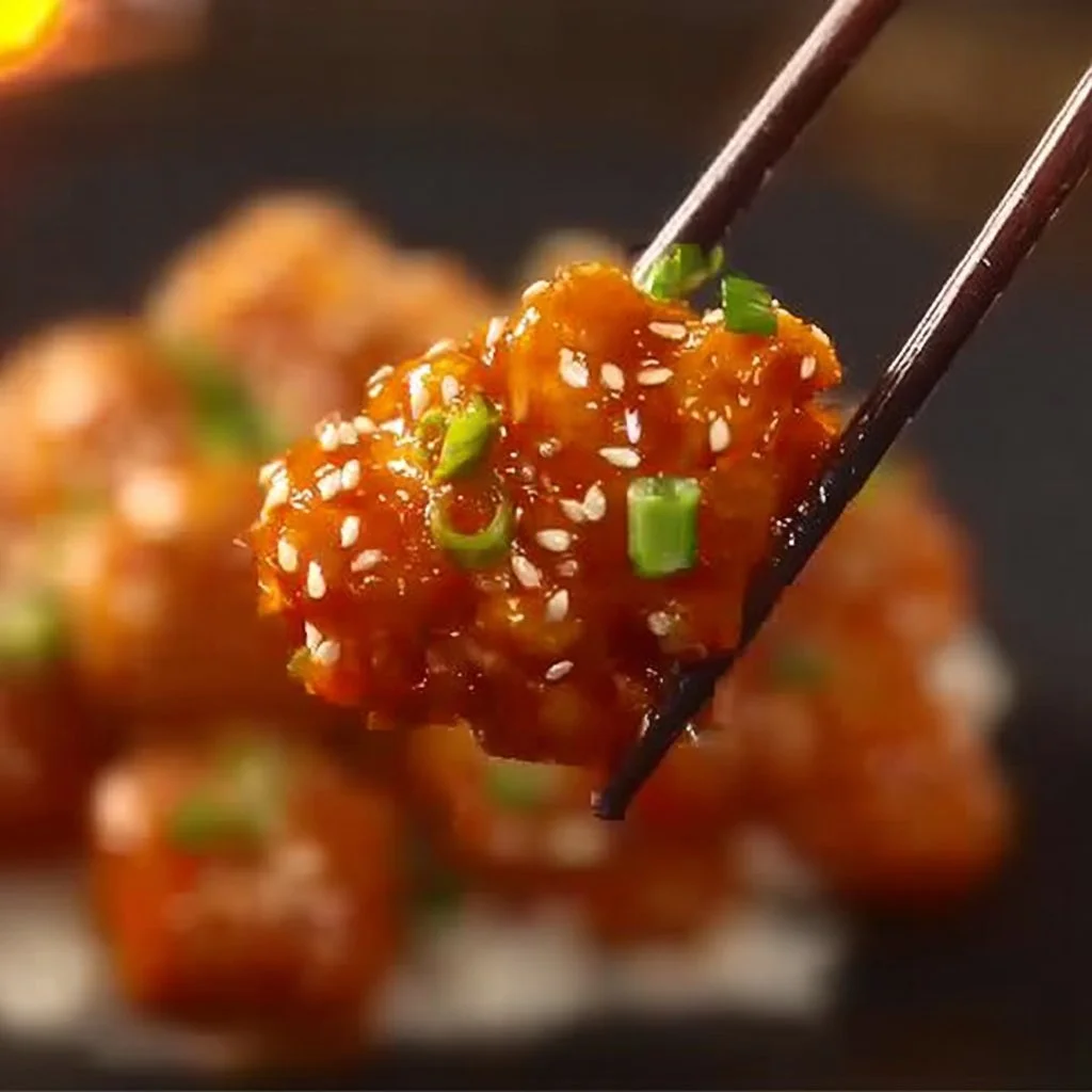 Crispy sesame chicken served with vegetables and rice for a delicious dinner.