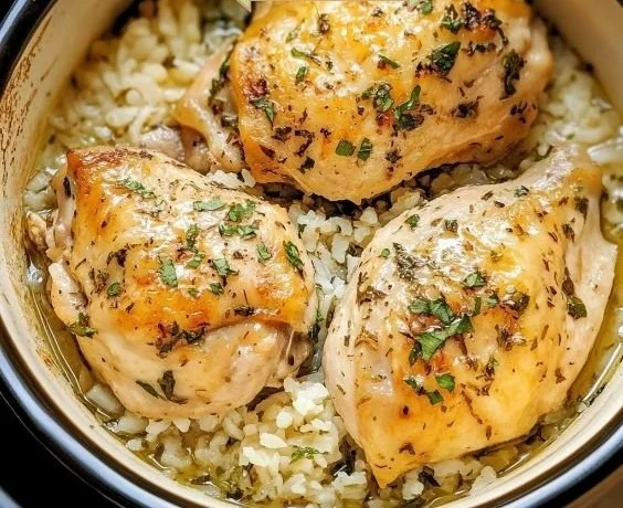 Slow Cooker Lemon Herb Chicken and Rice