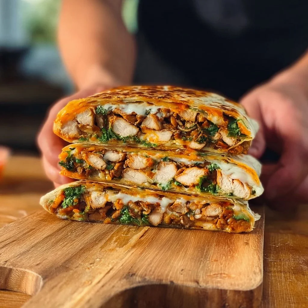 High Protein Chicken Crunch Wrap Supreme with fresh ingredients and toppings