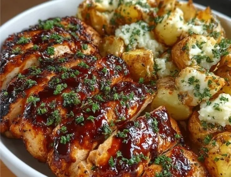 Honey BBQ Chicken with Garlic Parmesan Potatoes