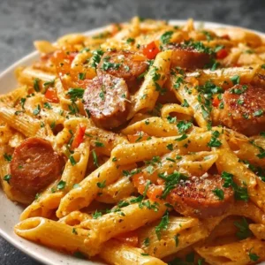 One-Pot Creamy Spicy Cajun Sausage Pasta served in a bowl