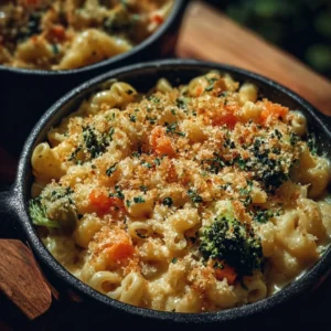 One Pot Veggie Mac and Cheese served in a bowl with colorful vegetables