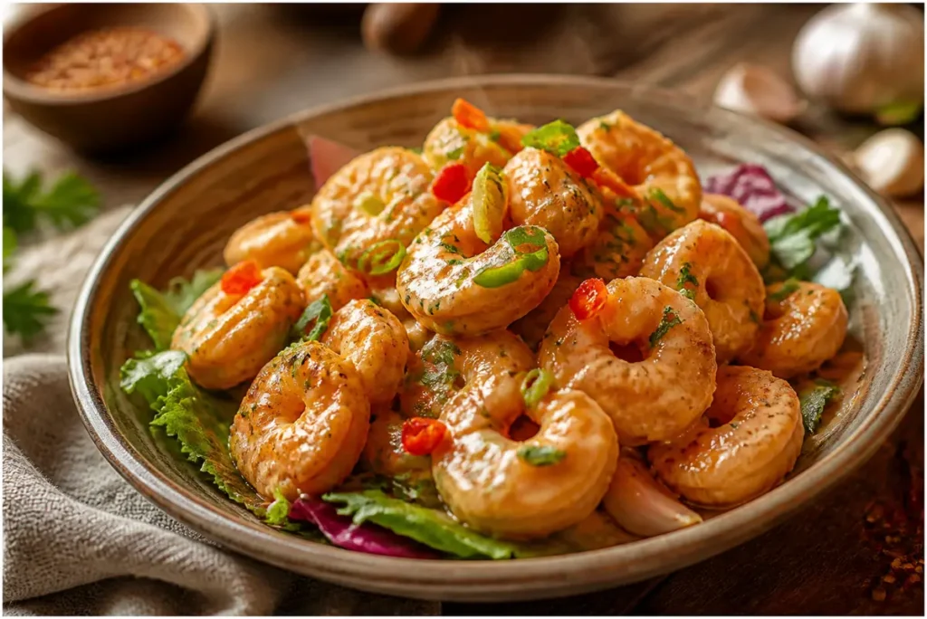 bang bang sauce recipe featuring creamy spicy sauce in a bowl with garnishes