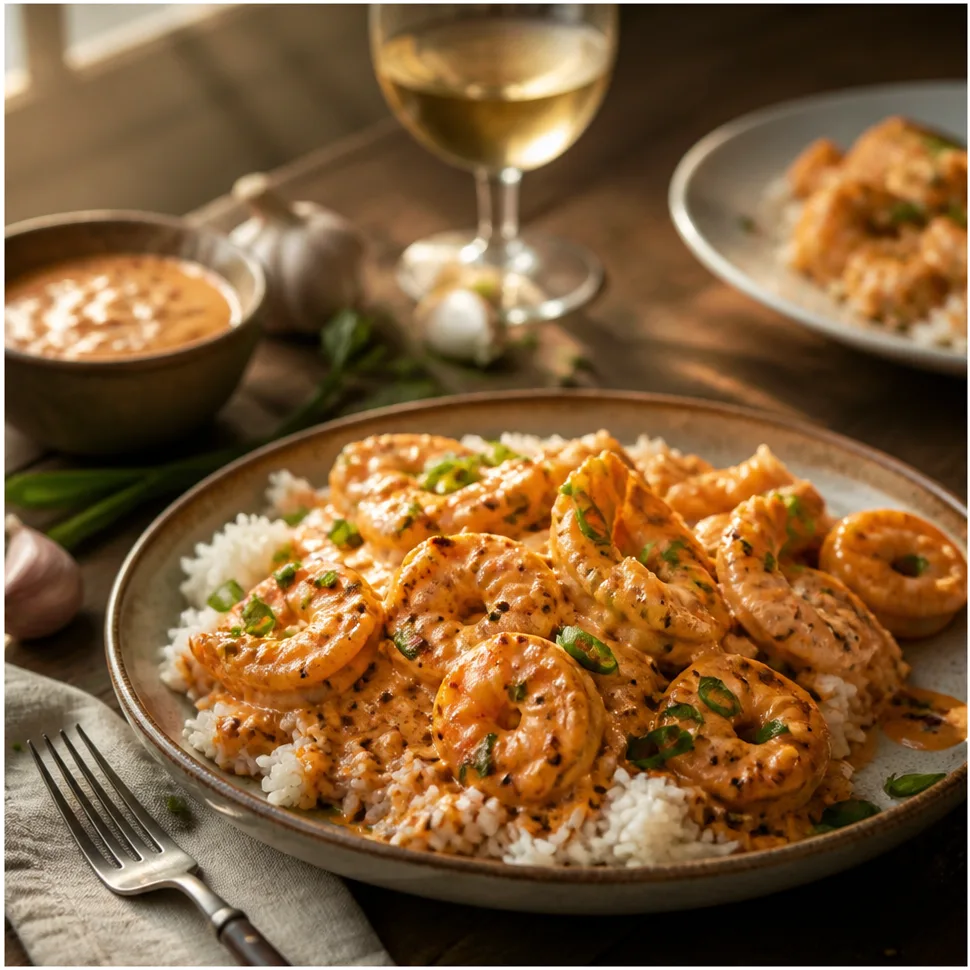 The Best Bang Bang Sauce Recipe (Creamy, Sweet & Spicy in 5 Minutes) 3 Close-up of creamy bang bang sauce being spooned over crispy shrimp for serving