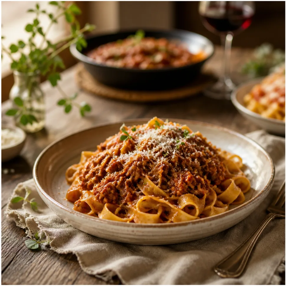 Bolognese Sauce Recipe for Classic Pasta Dinners 4 Close-up of spaghetti Bolognese being served with rich sauce and grated Parmesan