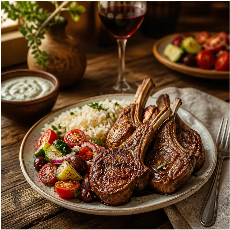Lamb Marinade Recipe for Juicy BBQ and Grilled Lamb 4 Close-up of tender grilled lamb being served with roasted vegetables and fresh herb garnish